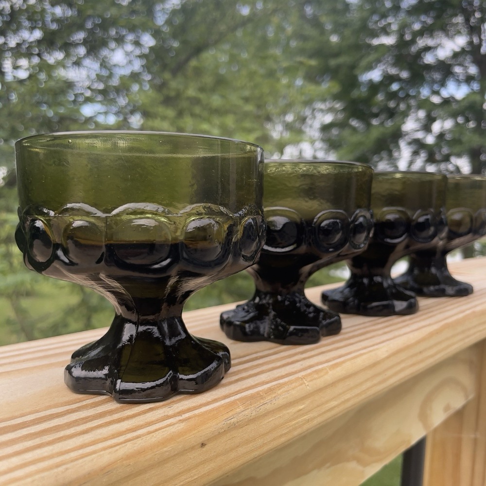 Franciscan Madeira Olive Green Set of 4 Champagne/Tall Sherbet Glass 3.75" 70s